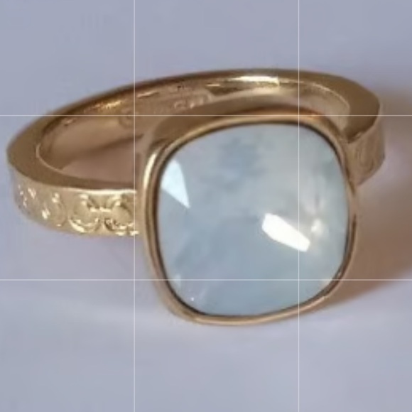 COACH Ring with square faceted moonstone and logo embossed band - Picture 5 of 5